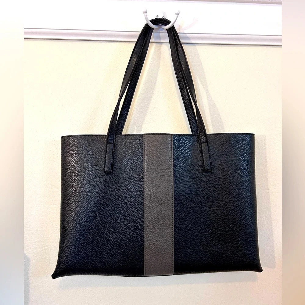 VINCE CAMUTO Purse Women's Black Gray Vegan Pebbled Leather Soft Travel Tote Bag